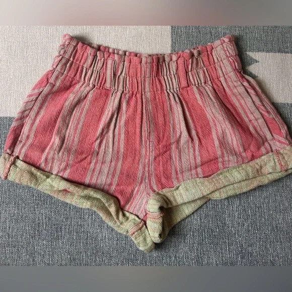 Boho Free People Solar Flare Baja Striped Shorts Large EUC Coral Tan $78 retail - Picture 4 of 4